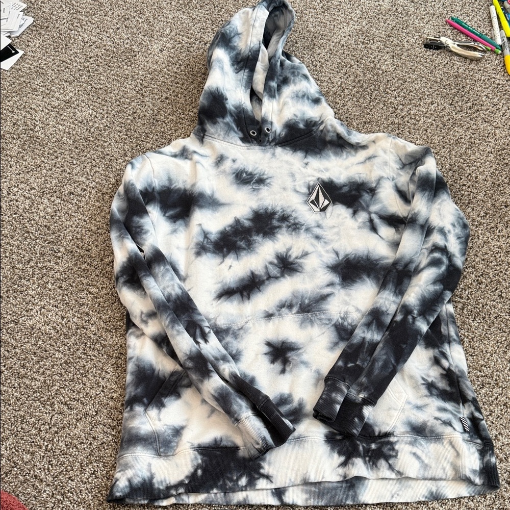 Volcom Black and White Tie-Dye Hoodie